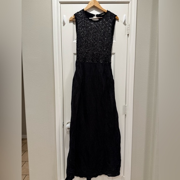 Osklen Maxi Dress Women’s Small Dark Grey Sequin Top Open Back Elegant Pockets - Picture 1 of 13